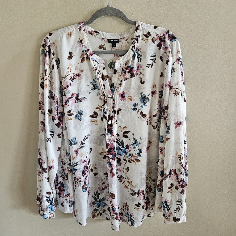 Torrid Floral Button Down Shirt - White and Multicolor